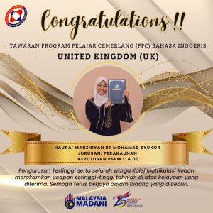 TAHNIAH HAURA MARZHIYAH! PENERIMA TAWARAN PPC BAHASA INGGERIS KE UNITED KINGDOM (UK)